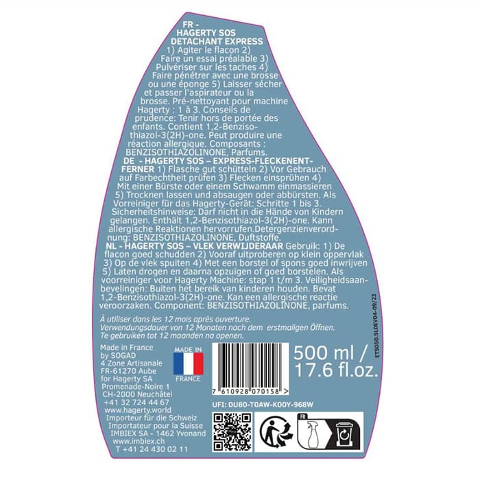 Détachant Textile SOS Hagerty 500ml
