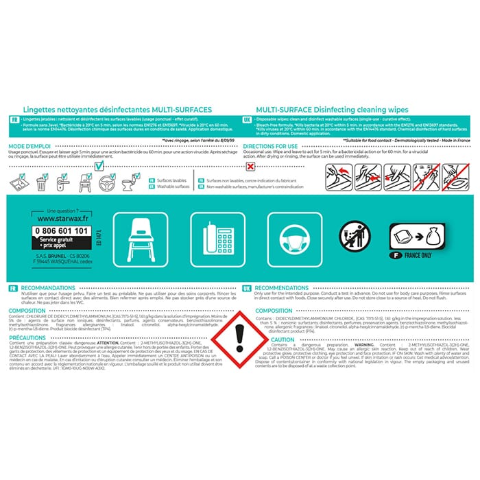 Lingettes nettoyantes et désinfectantes Starwax x50