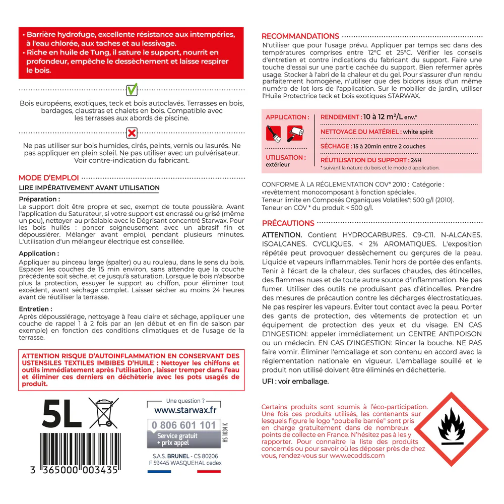 Saturateur bois extérieurs Starwax 5L