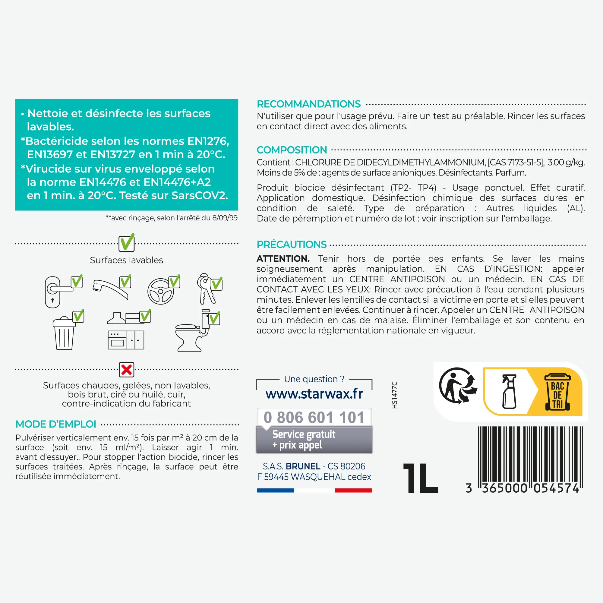 Désinfectant nettoyant multi-surfaces Starwax 1L